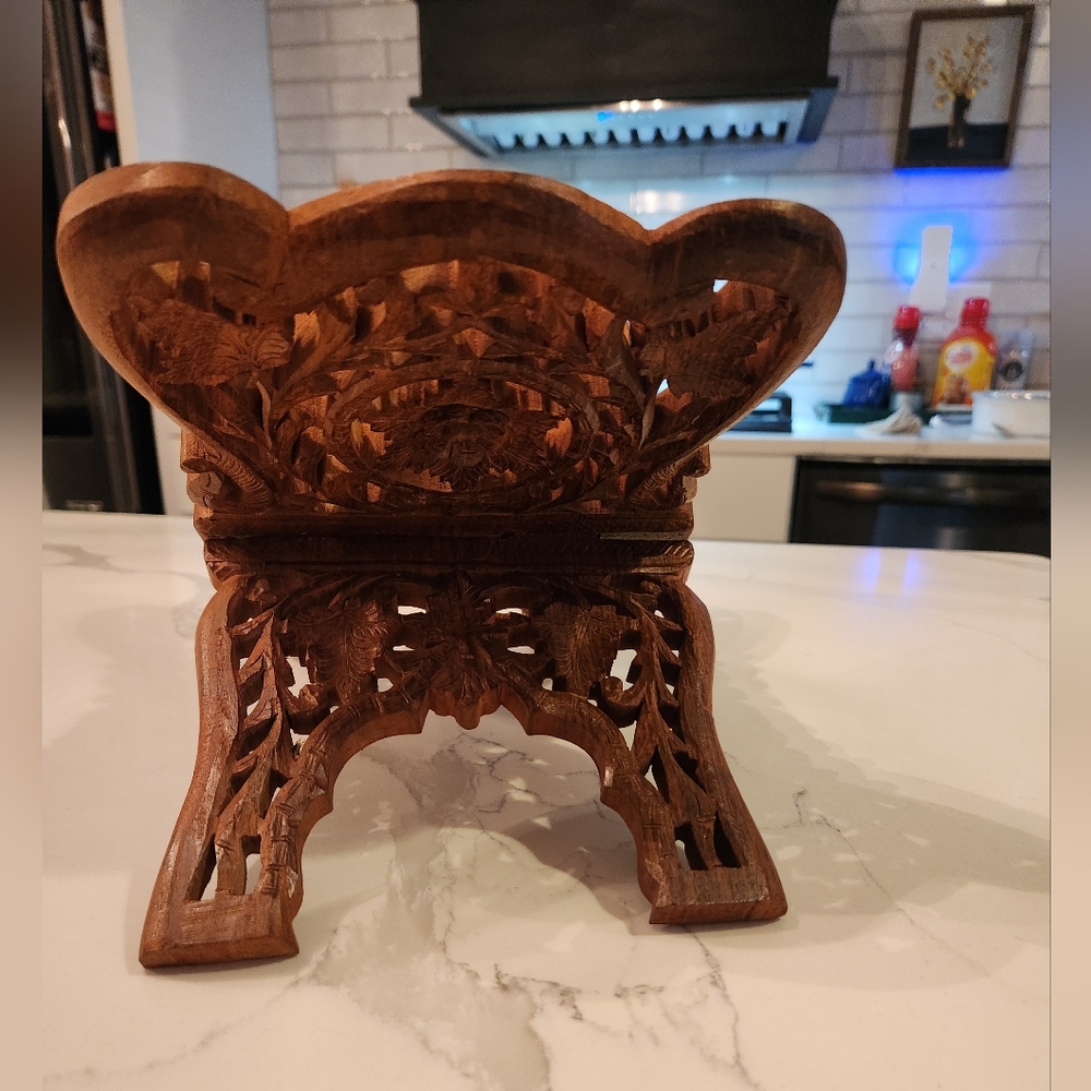 VINTAGE Carved Wood Foldable Prayer Book Holder Stand Magazine Rack Traditional - Picture 2 of 7